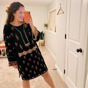 Ulla Johnson Black Red Intricate Golden Long Sleeve Mini Dress Medium